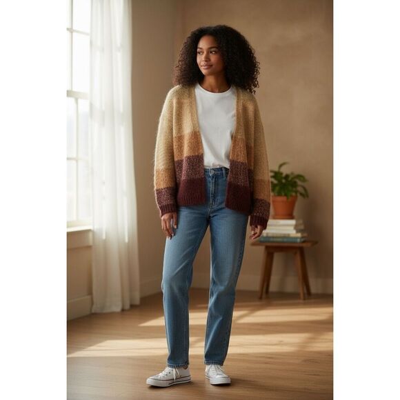 Lucky Brand Brown Ombre Dye Oversize Open Cardigan In Rust Wool Blend Size M - Picture 13 of 15